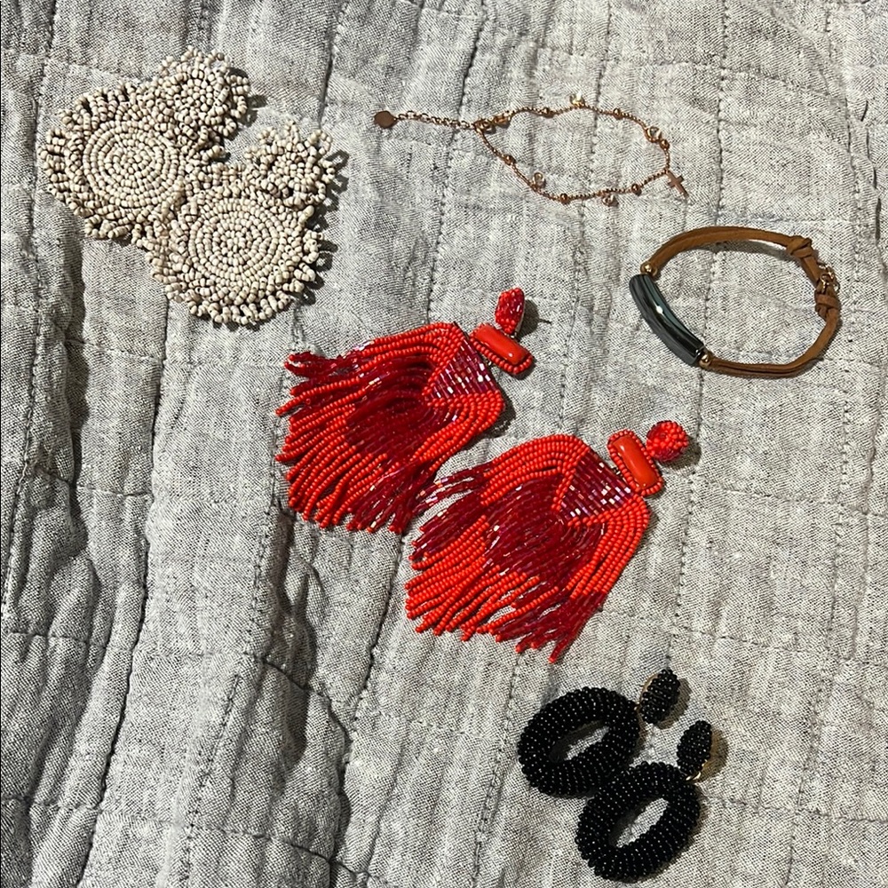 Red Beaded Tassel Earrings